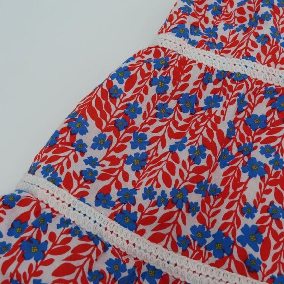 J Crew Women Small Red White Blue Floral Flower Stretch Skirt Lined USA American - Picture 3 of 10